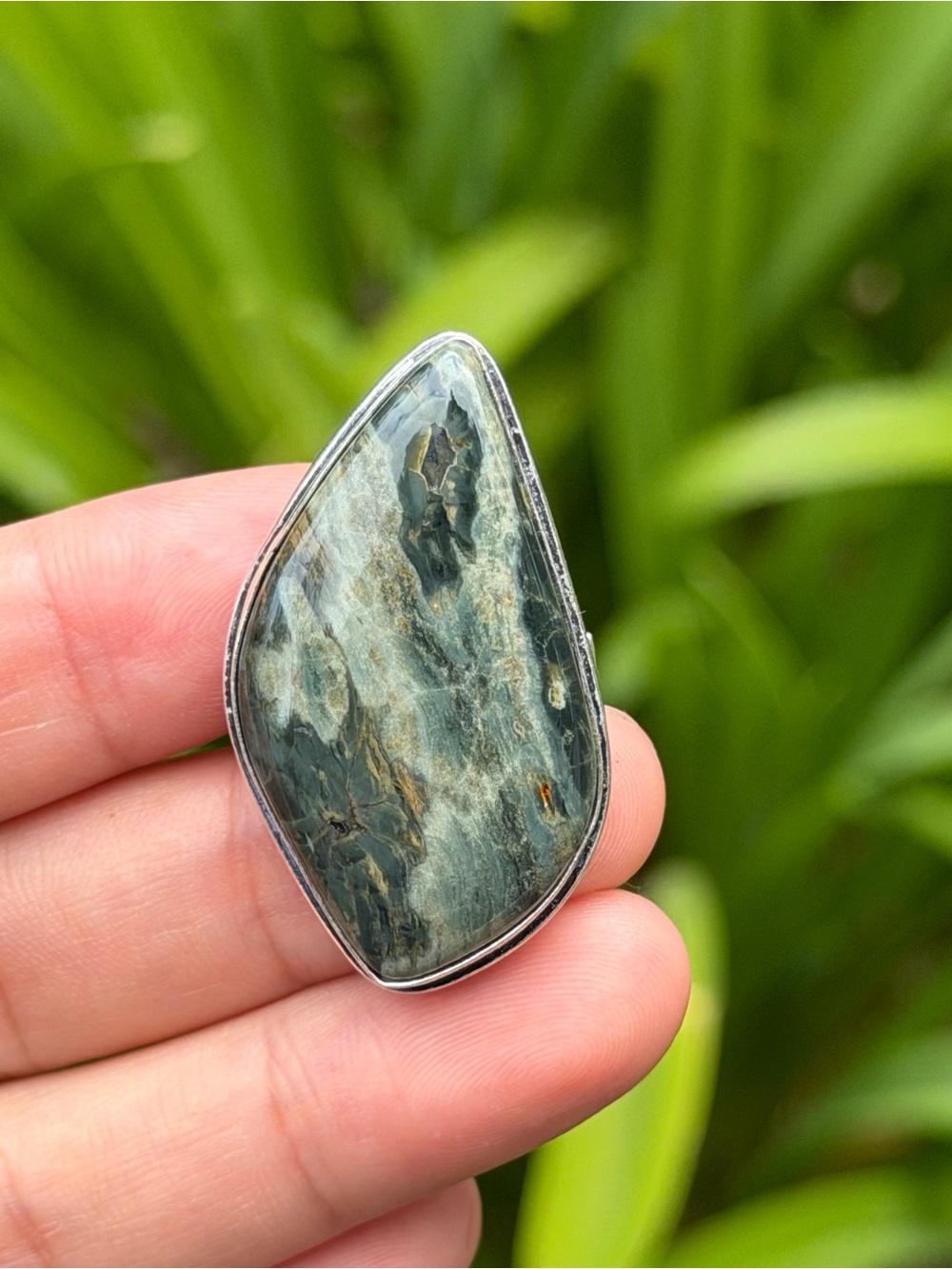 SIZE 7 Green Seraphinite Teardrop Ring Palo